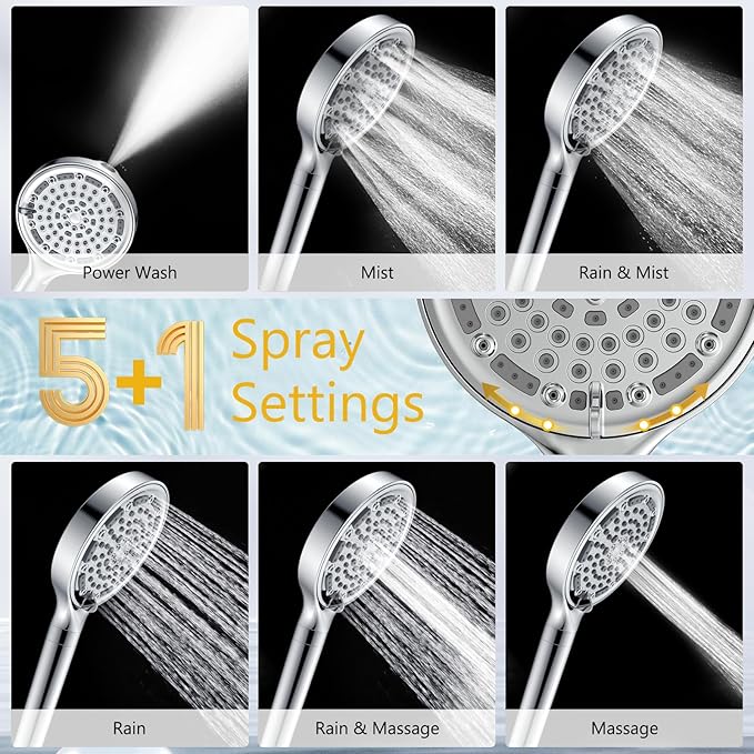 Filtered Shower Head with Handheld, Huge 6-Inch High Pressure Detachable Showerhead with Filters, Premium Chrome Water Softener Shower Head for Hard Water, Built-in Power Wash to Clean Tub and Pets-PurrikoPets