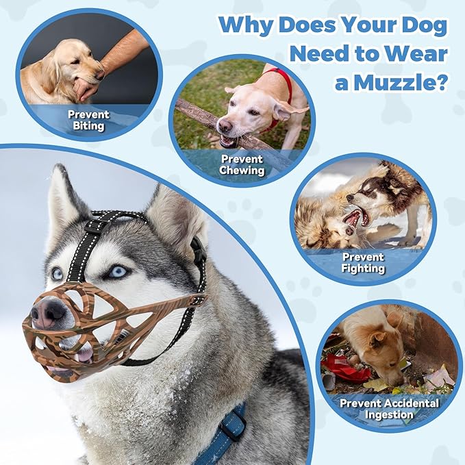 Dog Muzzle for Large Dogs, Breathable Basket Muzzles for Small, Medium and X-Large Aggressive Dog, Allows Panting Drinking, Suitable for Grooming Trimming Training (Camouflage Brown, XL)-PurrikoPets