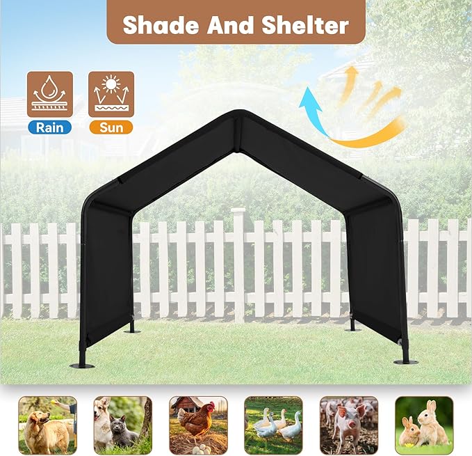 Dog Shade Shelter Outdoor 4'x4'x3' Tent for Large Medium Dogs, Outside Sun Rain Canopy Pet House for Cats Pigs Livestock with Waterproof Roof Ground Nails,Black-PurrikoPets