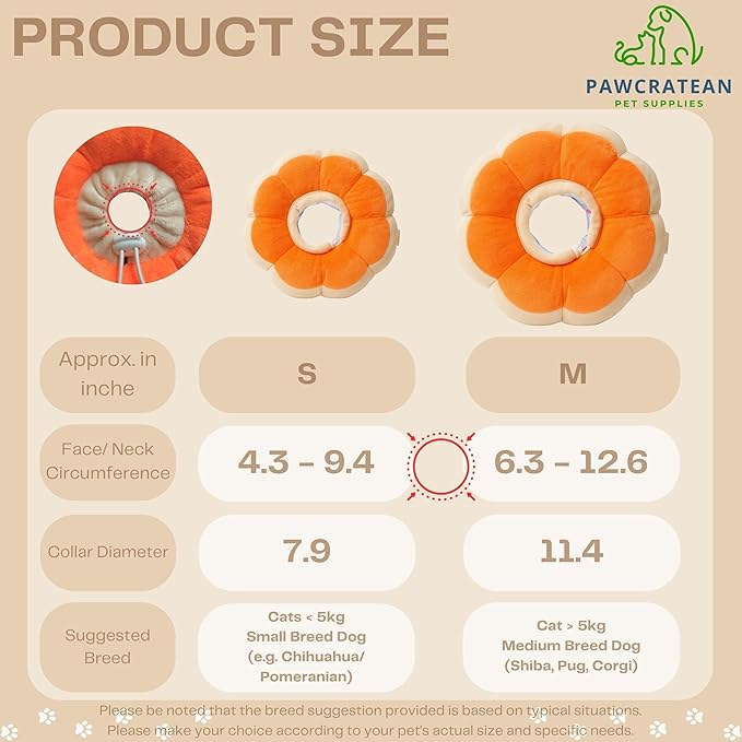 Adjustable Comfy Flower Style Elizabeth Collar for Cats Puppies Soft Recovery Cone Pet Protective Neck Collar (Orange, Medium)-PurrikoPets