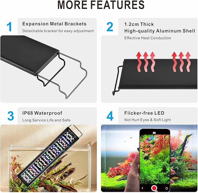 Advanced 7-Row LED Aquarium Light, Easy Setup Controller, Auto On Off Full Spectrum Fish Tank Light, 24/7 Lighting Cycle, 8 Colors, 10 Level Dimming, 32W for 24"-30" Freshwater Planted Tank-PurrikoPets