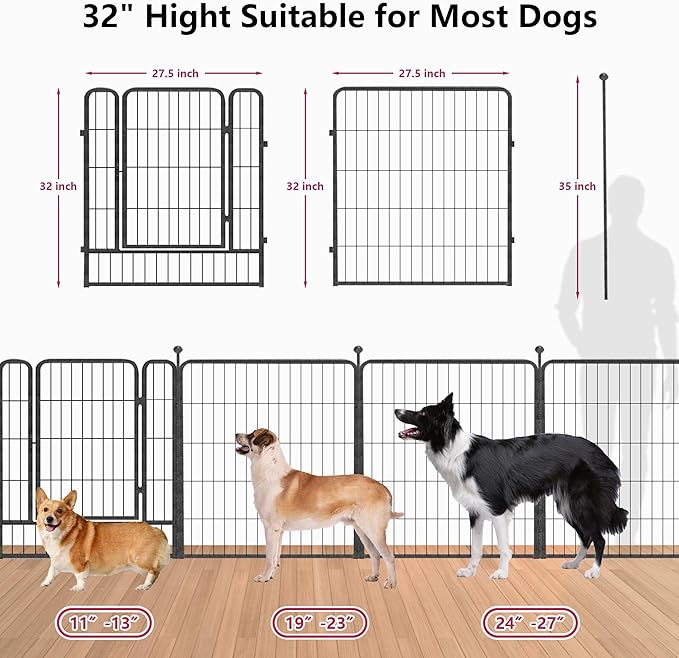 Dog Playpen 32 inch 16 Panels Indoor Outdoor Dog Pen for Medium/Small Dogs Heavy Duty Metal Dog Fence Outdoor for Yard, Puppy Playpen with Door Portable Pet Fence for RV Camping Yard-PurrikoPets