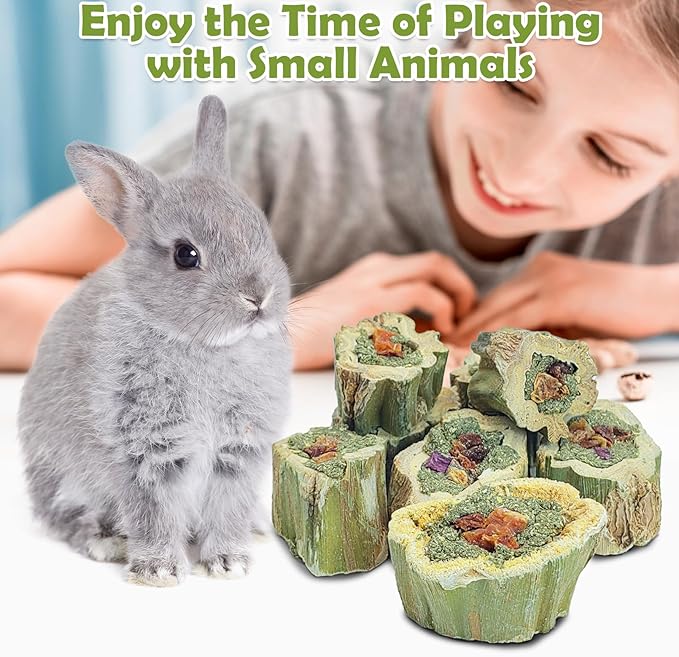Fhiny Rabbit Chew Toys Natural Baked Papaya Wood Bunny Molar Treats Contain Alfalfa Grass Apple Carrot and Purple Sweet Potato Filling for Hamsters Guinea Pigs Chinchillas Teeth Grinding(0.44 lb)-PurrikoPets
