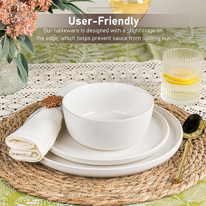 GBHOME Ceramic Dinnerware Sets for 4, 12 Pieces Stoneware Plates and Bowls Sets, Reactive Glaze Dishes -Scratch Resistant, Dishwasher&Microwave Safe-Star White-PurrikoPets