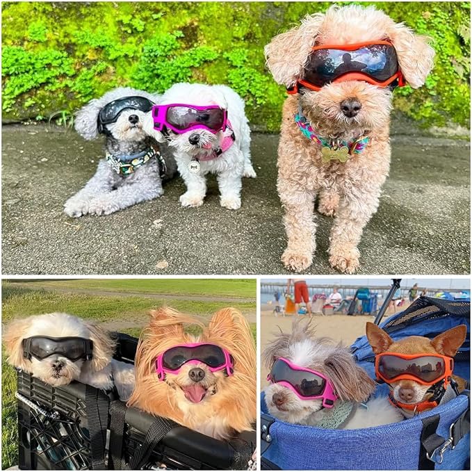 Dog Goggles Dog Sunglasses for Small Breed UV Protection Windproof with Adjustable Head Straps Chin Straps for Ride Car/Hiking Travel/On Beach-Black-PurrikoPets