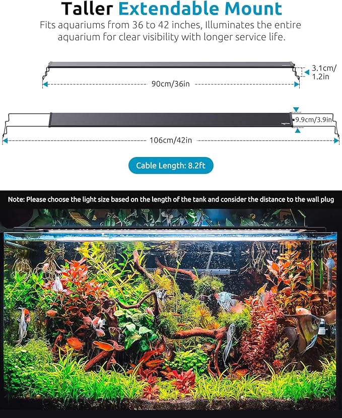 Full Spectrum Aquarium Light, 24/7 Custom Timer, Power-Off Memory, 36-42in 7-Row LED Fish Tank Lights, 8 Colors, 20 Brightness, Day & Night Cycle, Adjustable Mount for Freshwater Plant Growth-PurrikoPets