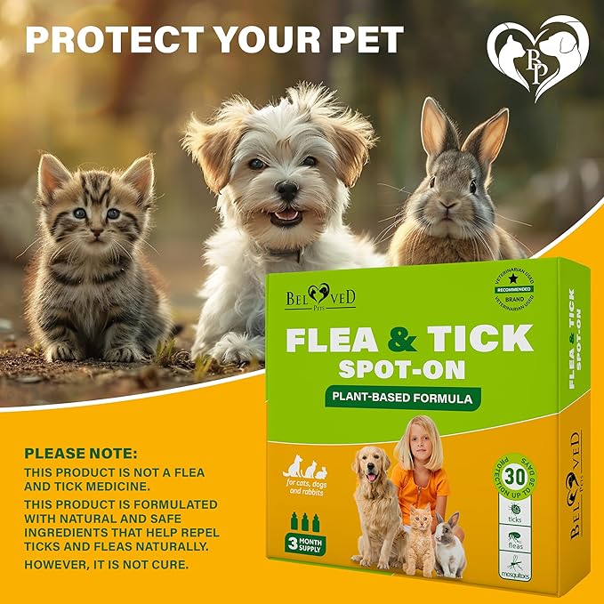 Flea and Tick Prevention for Small Dogs & Cats, Rabbits - Natural Flea Treatment & Pest Control - Topical Flea & Mosquito Repellent for Puppy and Kitten - All Pets-PurrikoPets