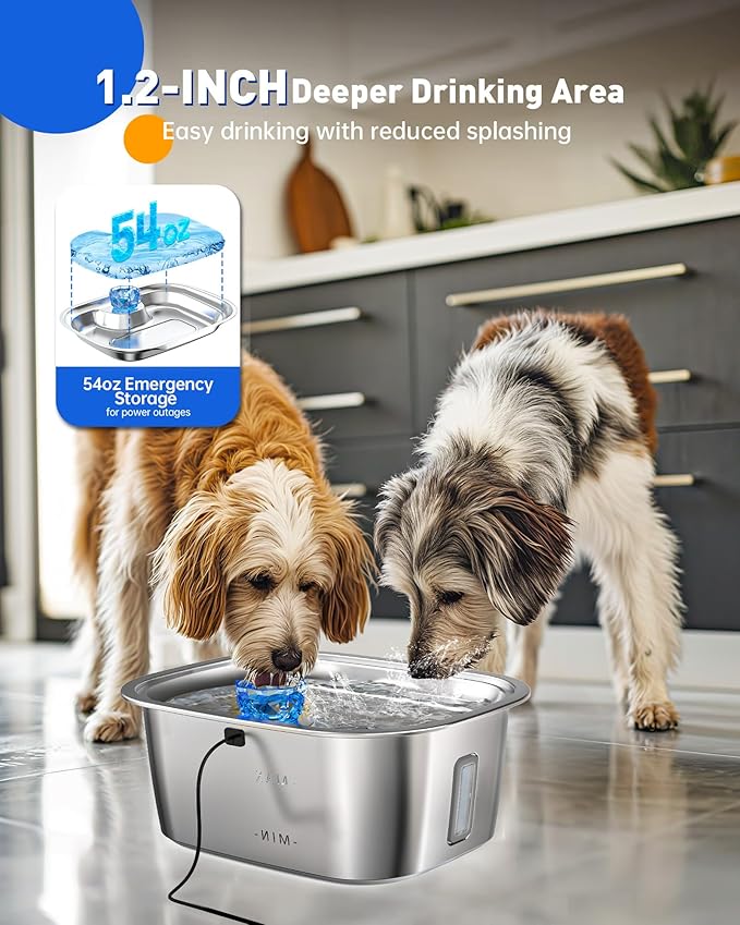 Dog Water Fountain for Large Dogs Stainless Steel, 3Gal Extra Large Dog Water Bowl Dispenser with 2 Filters & Visual Window, Automatic Filtered Pet Fountain Indoor, Quiet Safe Pump with LED Indicator-PurrikoPets
