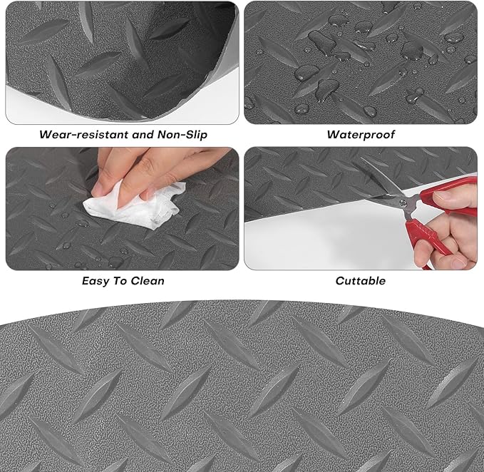 5Ft x 12Ft Rubber Flooring Mats 1.6mm Diamond Plate Flooring Roll 60sqft Rubber Trailer Garage Floor Mats Non-Slip Floor Protector Mat for Garage Warehouse Gym Basement-Gray-PurrikoPets
