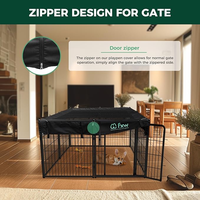 FXW Homeplus Unleashed Indoor Dog Playpen - Stress-Free and Safe Play, Heavy Duty 32 Inch 8 Wire Panels with Playpen Cover for Small and Medium Dogs, Black│Patented-PurrikoPets