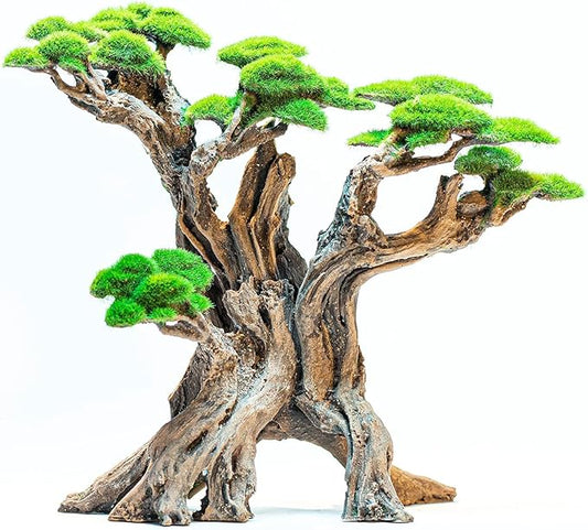 Fish Tank Decor- Bonsai Tree of The Forest with Faux Moss- Aquarium Decoration Aquascaping- Made of Sandstone, 8.8 x 4.3 x 7.8 inches-PurrikoPets