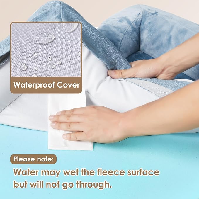 EHEYCIGA Orthopedic Dog Bed for Small Dogs, Waterproof Memory Foam Small Dog Beds with Sides, Non-Slip Bottom and Egg-Crate Foam Medium Pet Couch Bed with Washable Removable Cover, Washed Blue-PurrikoPets