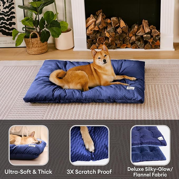 FUNNY FUZZY 2 in 1 Dog Bed Crate Pad Mat, Washable Reversible Pet Floor Mats,Fluffy Kennel Pad for Small Large Sized Dog,Indoor Cats,Sleeping Mattress, 29.9" × 18.9", Midnight Blue-PurrikoPets