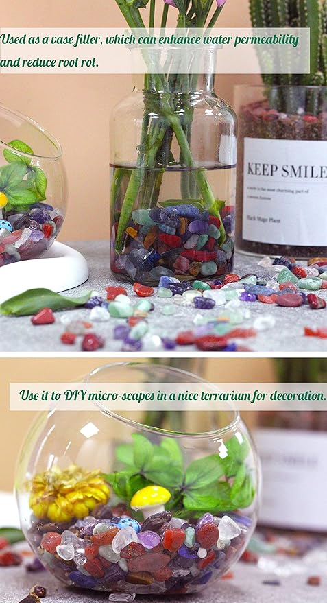 7Chakra Aquarium Gravel Rocks Natural Tumbled Healing Crystal Chips Bulk Gemstones Tumbled Crushed Stones for Fountain Vase Filler Planters Decorative Fish Tank Potted Reiki Energy Balancing 0.44lb-PurrikoPets