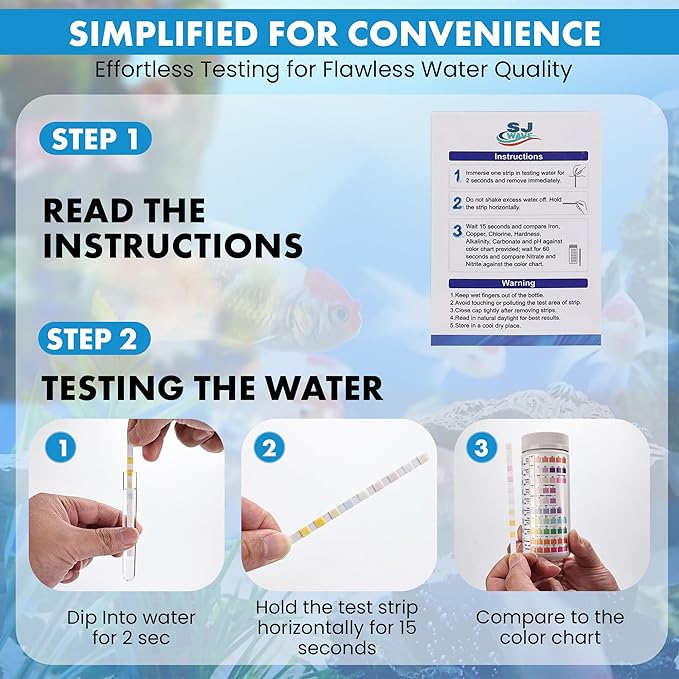 10 in 1 - Aquarium Test Strips | 100 Fast & Accurate Strips | Fish Tank Aquariums Water Test Kit & ebook | Aquarium Thermometer | Fish Tank Water Testing Kit for Fresh & Saltwater | Versatile Usage-PurrikoPets