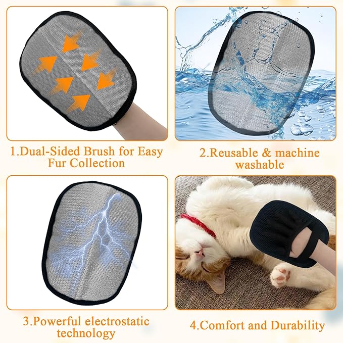Electrostatic Pet Hair Removal Glove, Reusable Static Removal Gloves for Pets Hair, Versatile Pet Grooming Gloves for Couch, Furniture, Carpet, Car Seat-PurrikoPets