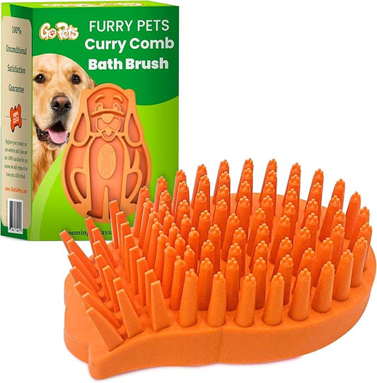 GoPets Curry Comb Bath Brush for Cleaning & Grooming, Silicone Shampoo Scrubber for Shedding & Massage, Rubber Dog Wash & Grooming Brush, Pet Bath Supplies for Long & Short Hair Dogs & Cats-PurrikoPets