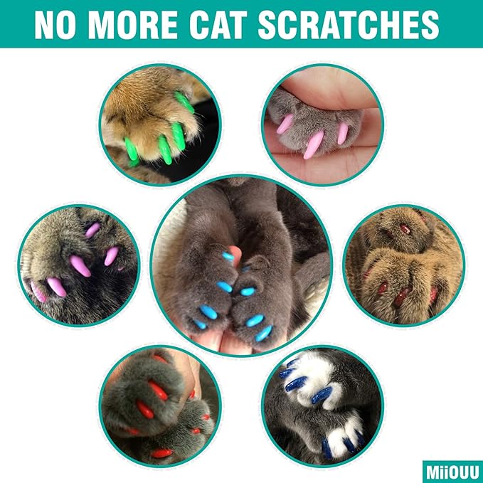 10x Colors / 100 pcs Cat Nail Caps | Cat Claw Covers with Adhesives and Applicators | Alpha (S)-PurrikoPets