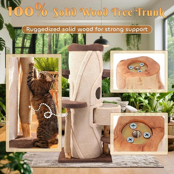 70'' Luxury Heavy Duty Cat Tree for Indoor Cats Adults,Treehouse Theme Large Cat Tower for Home Decoration,Multi-Level Modern Maine Coon Condo with 3*Wood Scratching Post,Perch,Huge House for Multicat-PurrikoPets