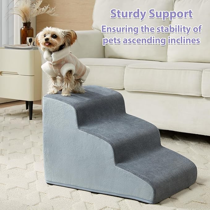 Dog Steps for Bed, 4-Steps Dog Ramp for Bed, Pet Stairs with Highly Supportive Foam and Non-Slip Bottom, Dog Stairs for Large Dogs and Medium Dogs (High 19.7 Inch), Grey-PurrikoPets