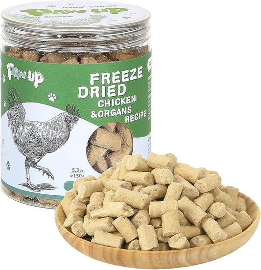 Freeze Dried Dog Treats,Chicken Breast&Organs Recipe Raw Dog Food Topper, High Protein Freeze-Dried Food for Cats, Rawhide Free, Gluten&Grain Free, 5.3oz-PurrikoPets