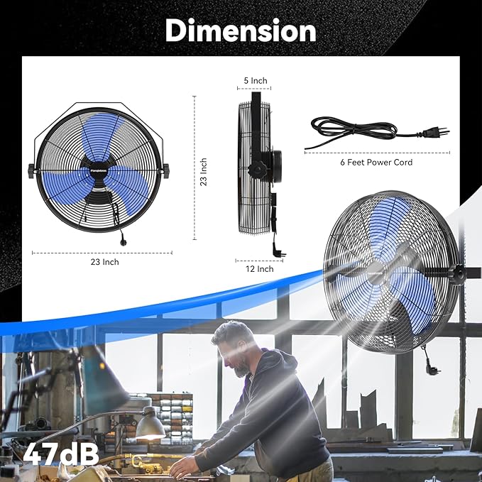 4580 CFM 18 inch High Velocity Wall Mounted Fan, 3-Speed Metal Fan with Sealed Motor, 360 Degree Tliting Heavy Duty Wall Fan for Patio, Barn, Garage, and Gazebo - UL listed-PurrikoPets