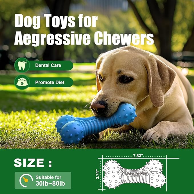 Dog Toys for Aggressive Chewers, Chew Toys for Medium Large Dogs, Durable Natural Rubber Toys with Bacon Flavor, Indestructible Dog Toy,Blue-PurrikoPets