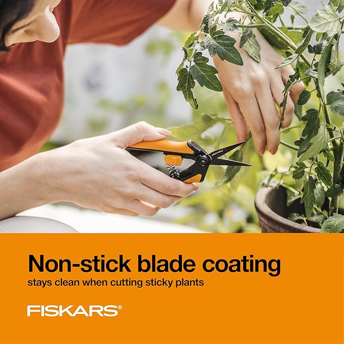 Fiskars 6" Pruning Scissors for Flowers, Buds, Weeds and Small Plants, Garden Snips with Resin Resistant Nonstick Stainless Steel Blades, Gardening Trimmers with Comfortable Handle-PurrikoPets