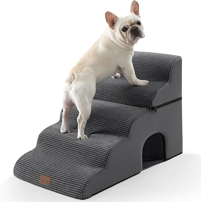 Extra Wide Dog Stairs with Tunnel, Detachable Large Pet Step for Small Medium Dog, Puppy or Cat, Ramp for High Bed, Couch, Sofa or Car, Stable, 19.7x33x22.4 inch, 5 Step, Dark Grey-PurrikoPets