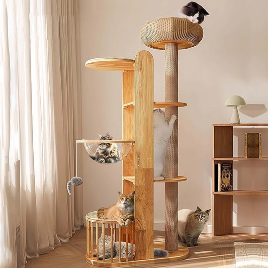 75 inch Cat Tree Tower for Indoor Cats Large Adult, Modern Big Cat Climbing Tower, Tall Cats Post, Corner Wood Cute Cat Condo with Sisal Scratching Posts-PurrikoPets