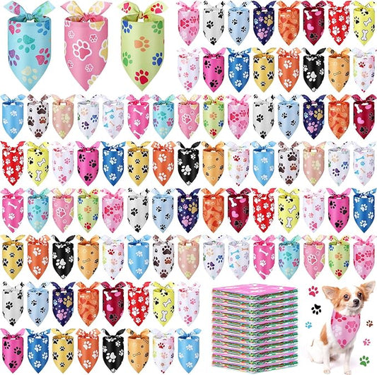 Abbylike 200 Pcs Paw Print Dog Bandanas Bulk Soft Triangle Scarves for Pets Party Costume Doggie Walking Photo Props Bibs for Pets Shops Grooming Groomers Adoption Events Halloween Party Gifts-PurrikoPets