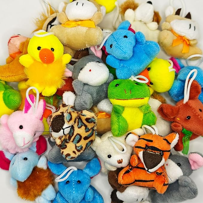 24 Packs Mini Plush Animals Toys, Animals Keychain Charms for Kids, Small Stuffed Animal Bulk for Kids, Easter Party Favors, Easter Basket Stuffers, Carnival Prizes, School Gifts-PurrikoPets