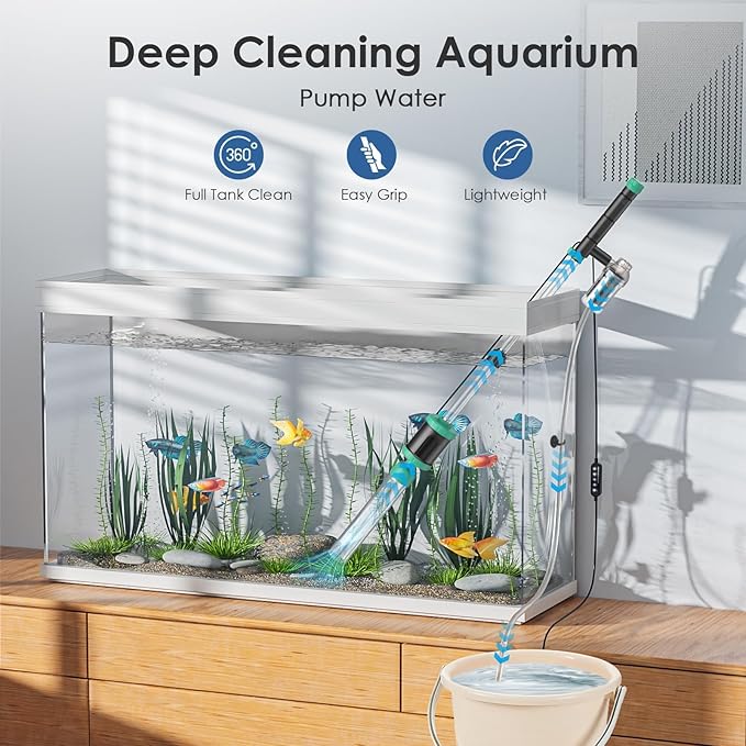 AKKEE Aquarium Vacuum Gravel Cleaner, 8 in 1 Multifunctional 36W Fish Tank Gravel Cleaner Vacuum for Water Changer Wash Sand Water Filter Circulation Waterproof Aquarium Vacuum Cleaner Timed Off-PurrikoPets