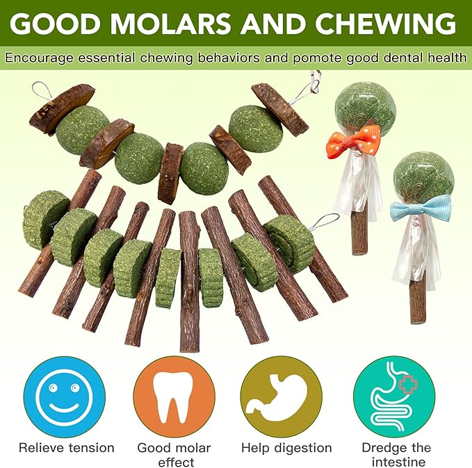 3 Pcs Bunny Chew Toys with 3 Pcs Rabbit Chew Lollipop for Teeth Grinding, Improve Dental Health, Treats for Rabbits Guinea Pigs Chinchillas Bunnies Hamsters-PurrikoPets