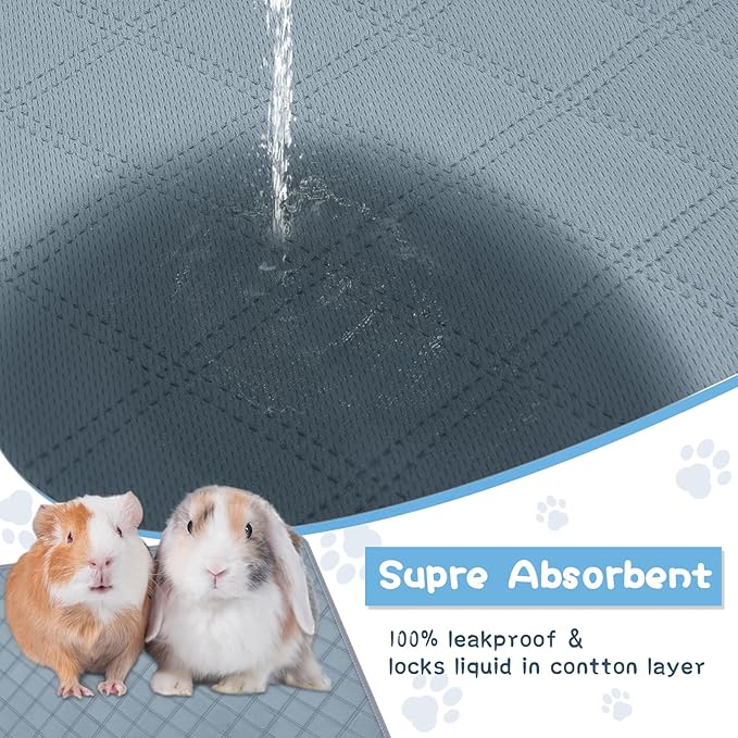 6 Packs Washable Guinea Pig Cage Liners, Waterproof Guinea Pig Pee Pads Reusable Absorbent Bedding Anti Slip Mats for Small Animals Bunny Rabbit Hamster (24 x 18in)-PurrikoPets
