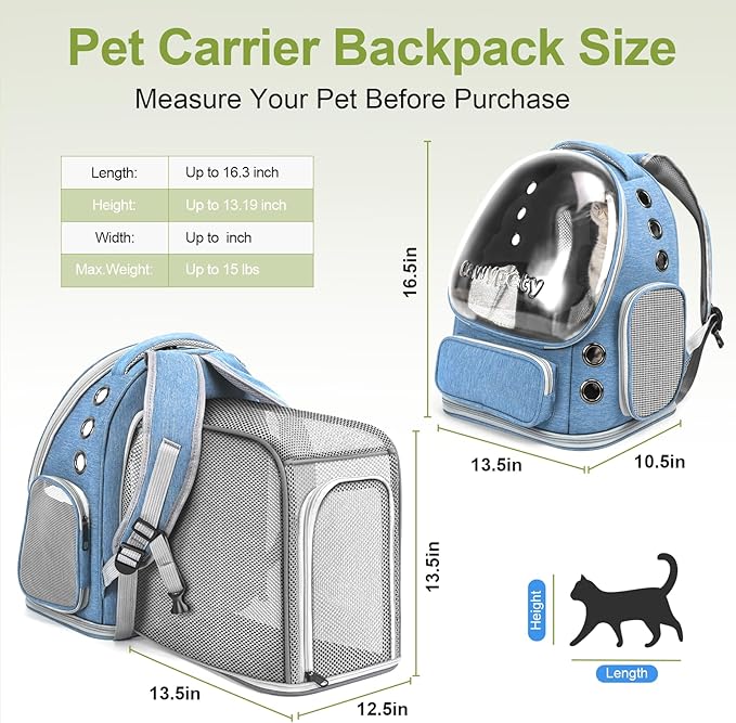 Expandable Cat Backpack,Cat Bubble Backpack Carrier for Carrying Cats, Pets and Small Dogs,Airline-Approved,Designed for Travel, Hiking, Walking,Car （Blue-PurrikoPets