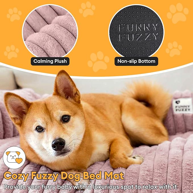 FUNNY FUZZY Pet Couch Cover for Sofa, Calming Dog Bed for Couch, Fluffy Plush Dog Couch Mat for Furniture Protector for Large Medium Small Pets, 47×37 in, Pink-PurrikoPets