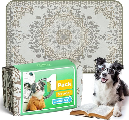 FXW Washable Pee Pads for Dogs, Puppy Pads with Super Absorbent, Specifically Designed for FXW Rollick/Homeplus 24 inch 6 Panels Dog Pen, 63" × 39" Rectangle, Boho, 1 Pack-PurrikoPets