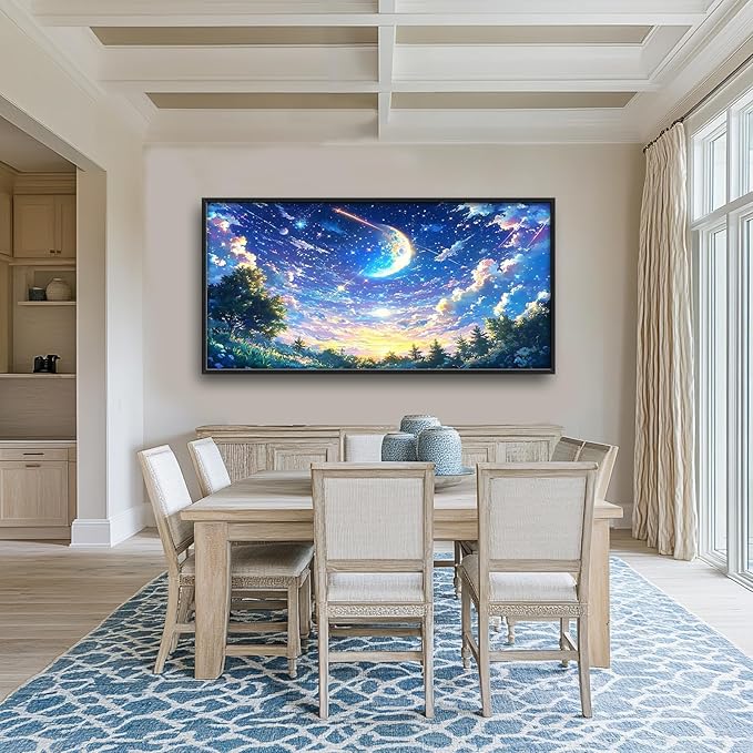 Framed Large Anime Sky Wall Art for Living Room, Oversized Fantasy Night Sky Forest Wall Decor Nature Canvas Painting Modern Artwork Home Decoration for Living Room Bedroom Office 60"x30"-PurrikoPets