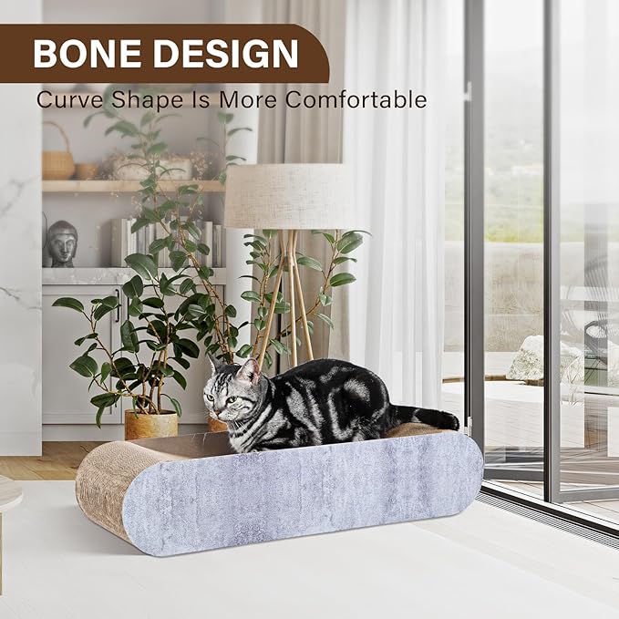 2 in 1 Cat Scratcher Cardboard Lounge Bed, Cat Scratching Post, Durable Board Pads Prevents Furniture Damage,Large (Reversible Grey)-PurrikoPets