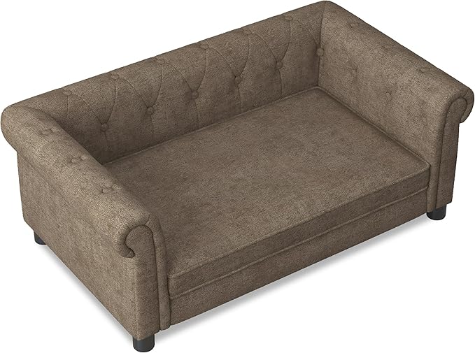 Dog Sofa Couch for Medium to Large Dogs, Memory Foam Pet Sofa Couch with Washable Fabric, Durable Elevated Dog Bed with Legs, Removable Cushion for Medium and Large Dogs, Brown-PurrikoPets