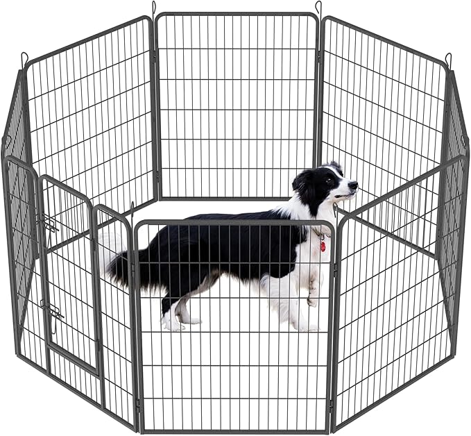 Dog Playpen, Outdoor Dog Fence, 8 Panels, 40" H Dog Pen for Medium/Small Dogs, Heavy Duty Metal Pet Fence with Gate, Portable Dog Fence for RV Camping and Yard (Black)-PurrikoPets