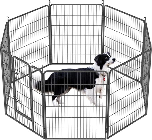 Dog Playpen, Outdoor Dog Fence, 8 Panels, 40" H Dog Pen for Medium/Small Dogs, Heavy Duty Metal Pet Fence with Gate, Portable Dog Fence for RV Camping and Yard (Black)-PurrikoPets