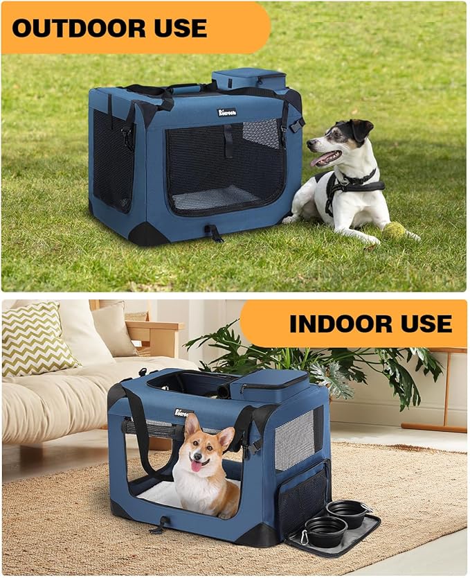 Extra Large Dog Crate with 2 Foldable Bowl, 36 Inch Collapsible Travel Dog Crate Kennel with Soft Blanket for Medium Dogs,Indoor & Outdoor (36" L x 25" W x 25" H, Navy)-PurrikoPets