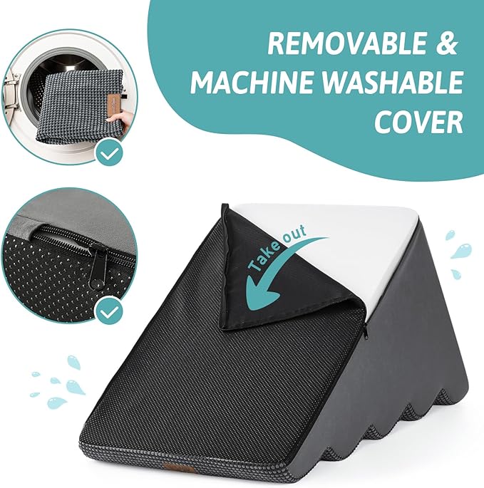 Extra Wide Dog Stairs 19.7" Width, Large Pet Step for Small Medium Dog, Puppy or Cat, Ramp for High Bed or Car, High Density Foam Ladder, Stable, 5 Step, 19.7x33x22.4 in, Dark Grey-PurrikoPets