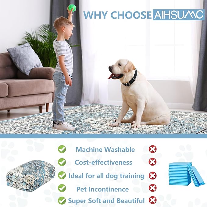 Extra Large Washable Pee Pads for Dogs (72"x72"), Upgrade Reusable Puppy Pads with Non-Slip Rug Pad, Super Thickening Absorbent Leakproof Dog Traning Pads Whelping Pad for Dogs, Doggie-PurrikoPets