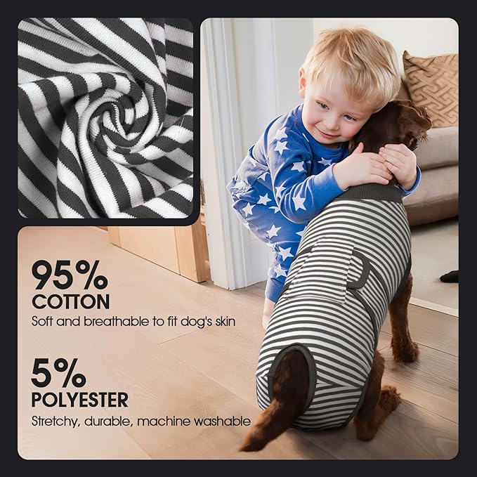 FUAMEY Dog Recovery Suit Male,Dogs Surgery Neuter Suits Puppy Spay Shirts for Female Protect Dog's Skin Anti Licking Abdominal Wounds Doggie Onesie Pet Bodysuit Alternative to Cone Gray Stripes M-PurrikoPets