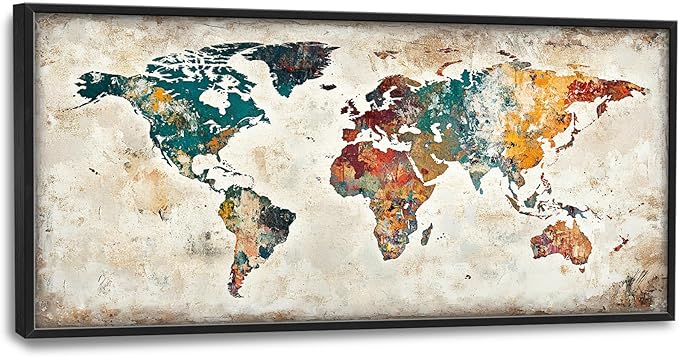 Extra Large Framed World Map Wall Art,Oversized Colorful Vintage Nautical Map Wall Decor Pictures for Living Room,Canvas Print Painting Modern Artwork Office Bedroom Home Decor 60L x30W-PurrikoPets