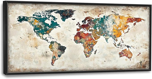 Extra Large Framed World Map Wall Art,Oversized Colorful Vintage Nautical Map Wall Decor Pictures for Living Room,Canvas Print Painting Modern Artwork Office Bedroom Home Decor 60L x30W-PurrikoPets