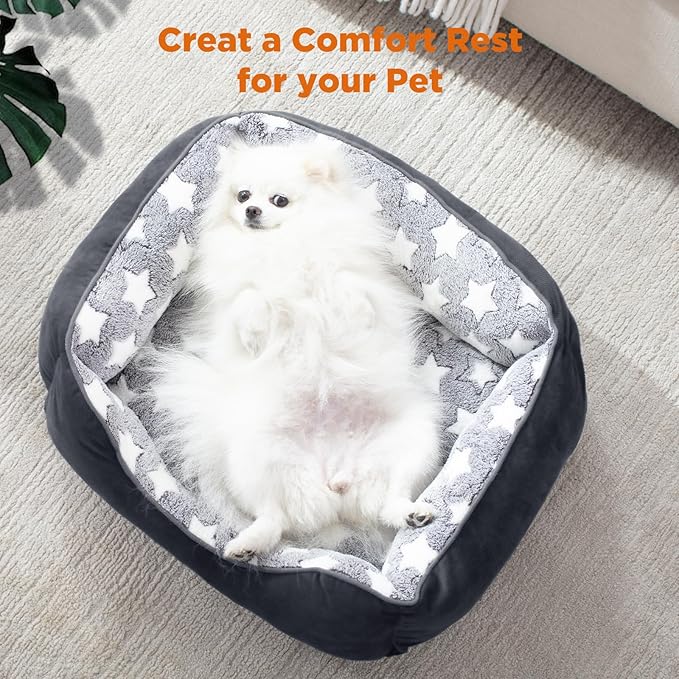 GASUR Small Dog Beds Small Size Dogs, Rectangle Washable Dog Bed, Orthopedic Dogs Sofa Bed, Pet Cuddler Anti-Slip Bottom, Soft Calming Sleeping Warming Puppy Bed (S (20"x 19"x 6"), Black)-PurrikoPets